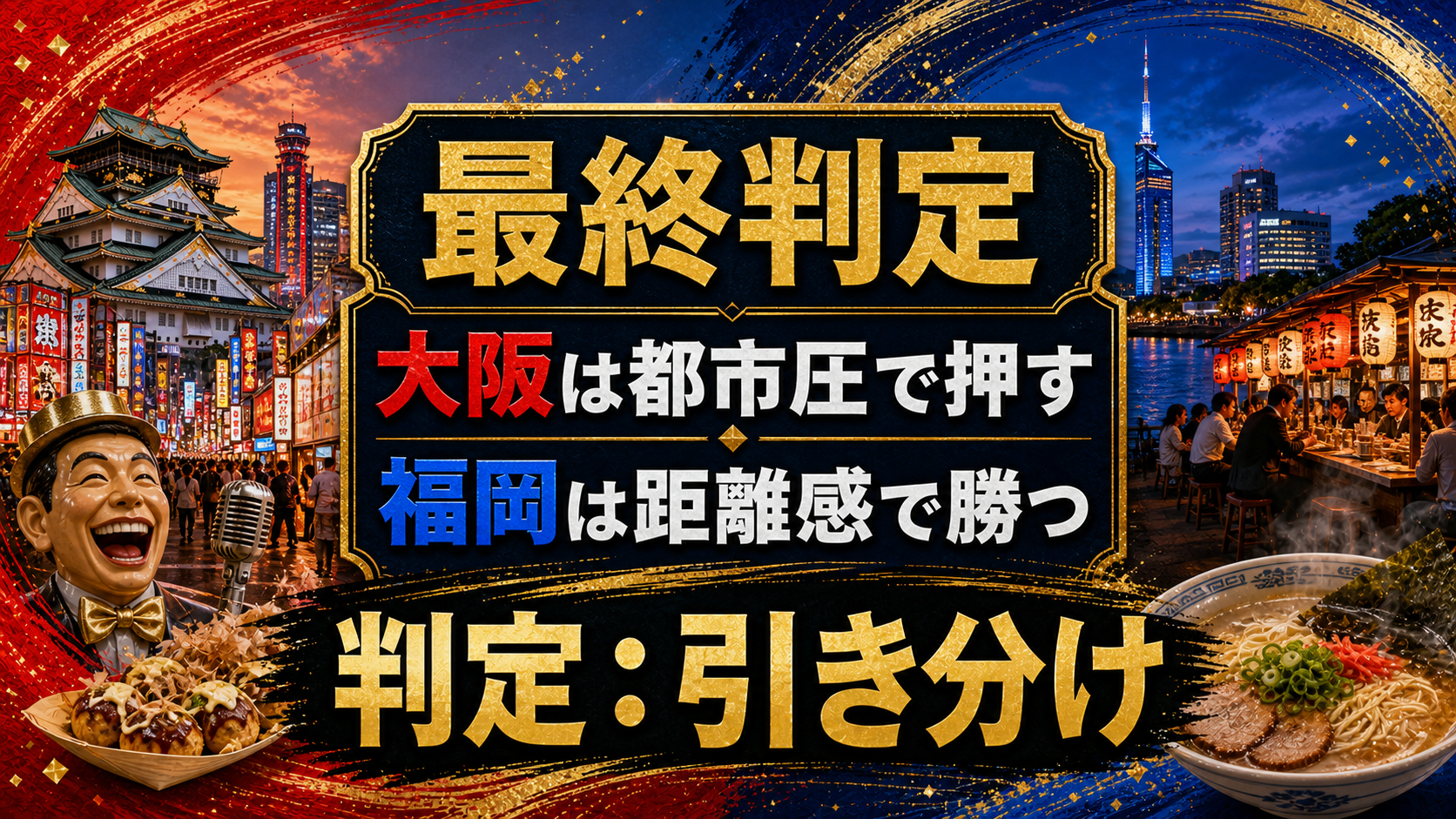 大阪は都市圧で押す、福岡は距離感で勝つ、判定は引き分けという最終判定画像